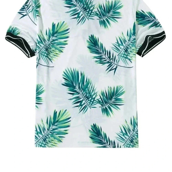 White Vacation Style Men's Tropical Print Polo Shirt - Picture 4 of 5